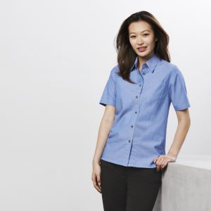 Ladies Wrinkle Free Chambray Short Sleeve Shirt