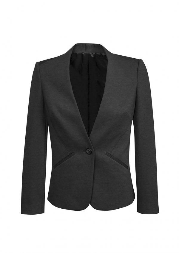 Womens Collarless Jacket - Charcoal