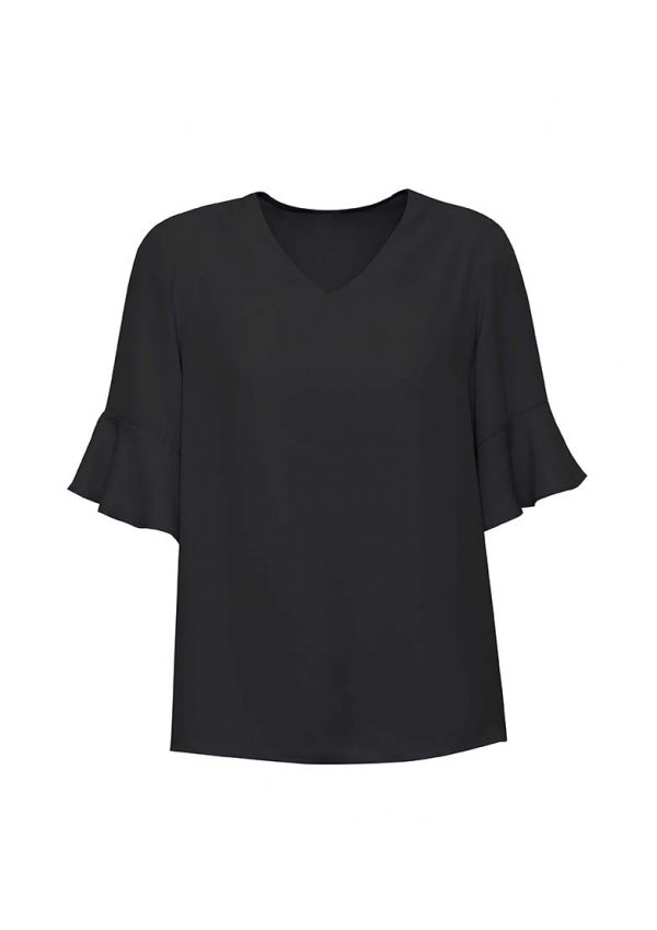 Womens Aria Fluted Sleeve Blouse - Black
