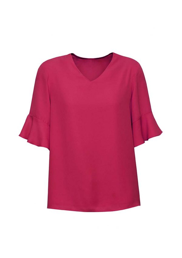 Womens Aria Fluted Sleeve Blouse - Raspberry