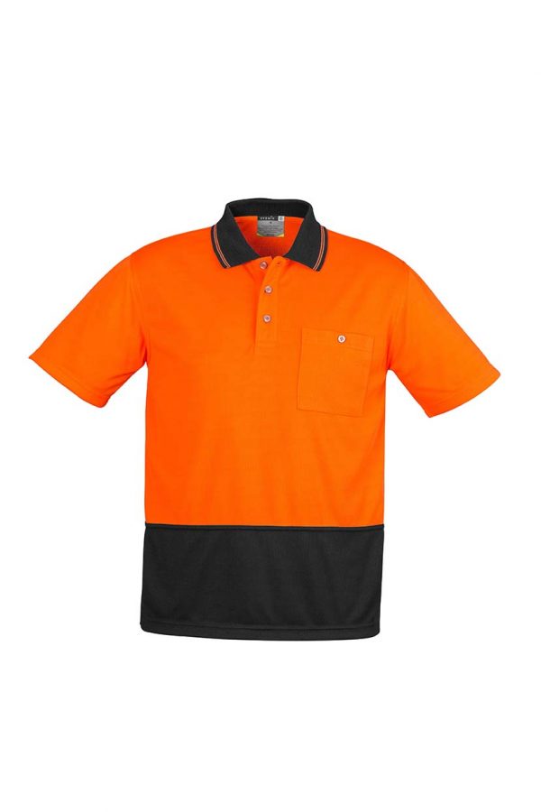 Unisex Hi Vis Basic Spliced Polo - Short Sleeve - Orange/Black