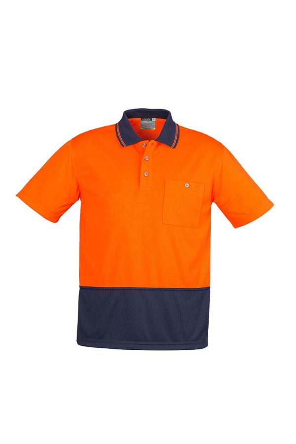 Unisex Hi Vis Basic Spliced Polo - Short Sleeve - Orange/Navy