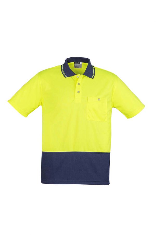 Unisex Hi Vis Basic Spliced Polo - Short Sleeve - Yellow/Navy