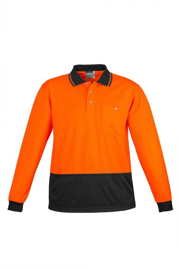 Unisex Hi Vis Basic Spliced Polo - Long Sleeve - Orange/Black