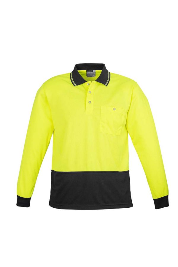 Unisex Hi Vis Basic Spliced Polo - Long Sleeve - Yellow/Black