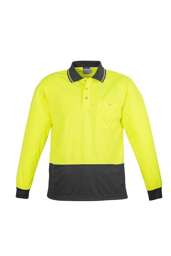 Unisex Hi Vis Basic Spliced Polo - Long Sleeve - Yellow/Charcoal
