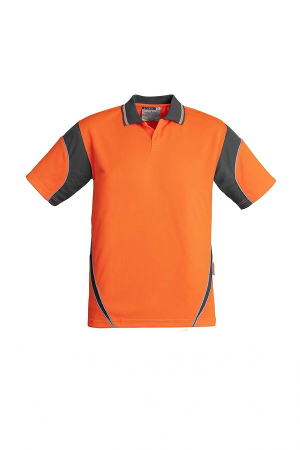 Mens Hi Vis Aztec Polo - Short Sleeve - Orange/Charcoal