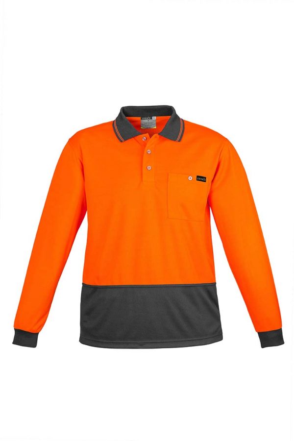 Mens Comfort Back L/S Polo - Orange/Charcoal
