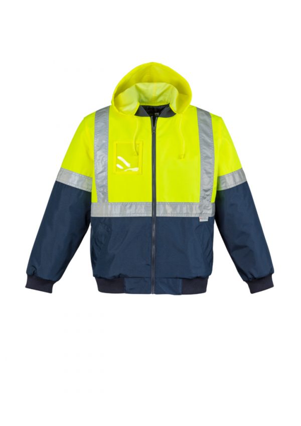 Mens HI Vis Quilted Flying Jacket - Yellow/Navy