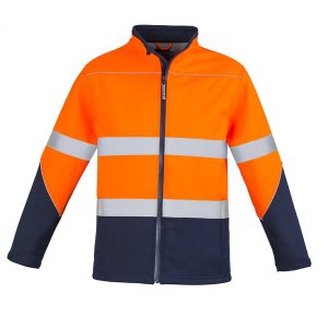 Unisex Hi Vis Soft Shell Jacket - Orange/Navy
