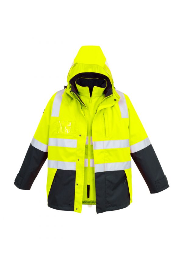 Mens Hi Vis 4 in 1 Waterproof Jacket - Yellow/Navy