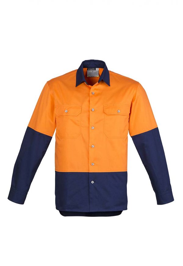 Mens Hi Vis Spliced Industrial Shirt - Orange/Navy