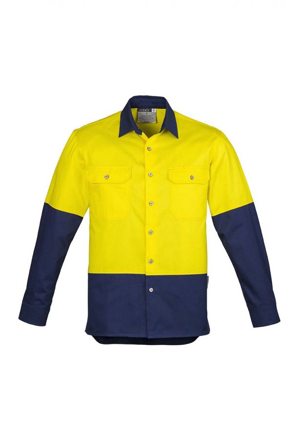 Mens Hi Vis Spliced Industrial Shirt - Yellow/Navy