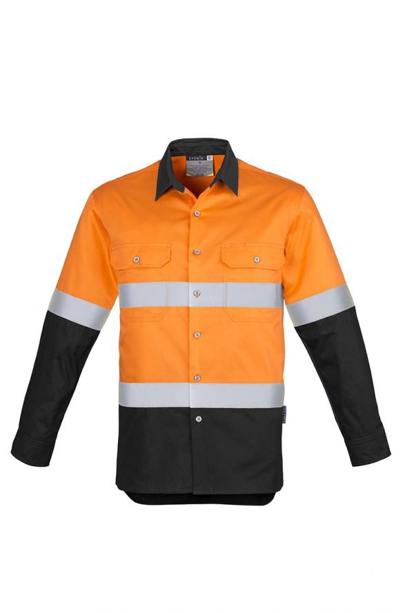 Mens Hi Vis Spliced Industrial Shirt - Hoop Taped - Orange/Black