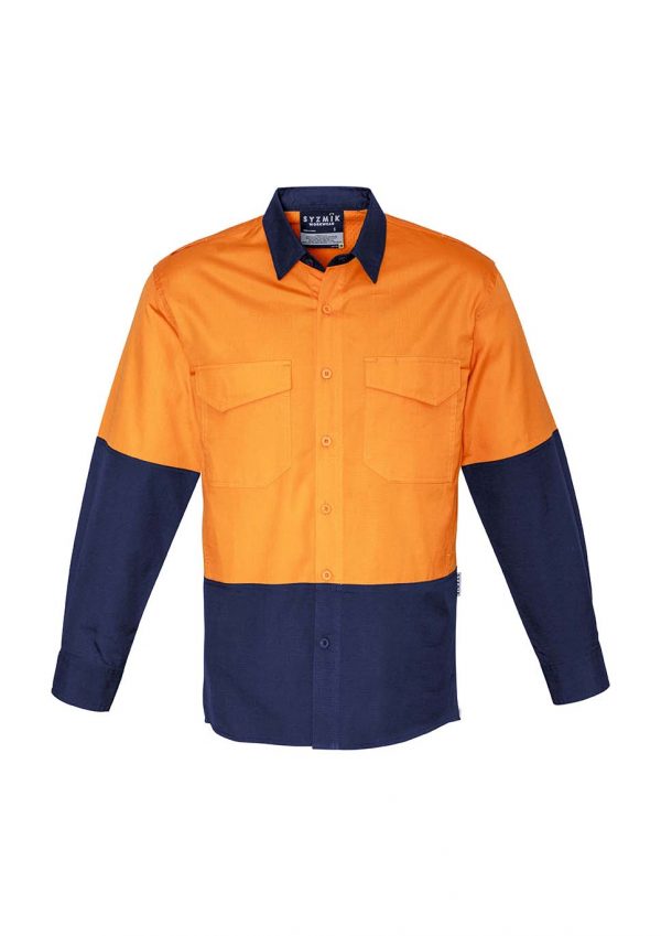 Mens Rugged Cooling Hi Vis Spliced Shirt - Orange/Navy
