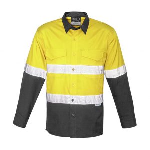 Mens Rugged Cooling Taped Hi Vis Spliced Shirt - Yellow/Charcoal
