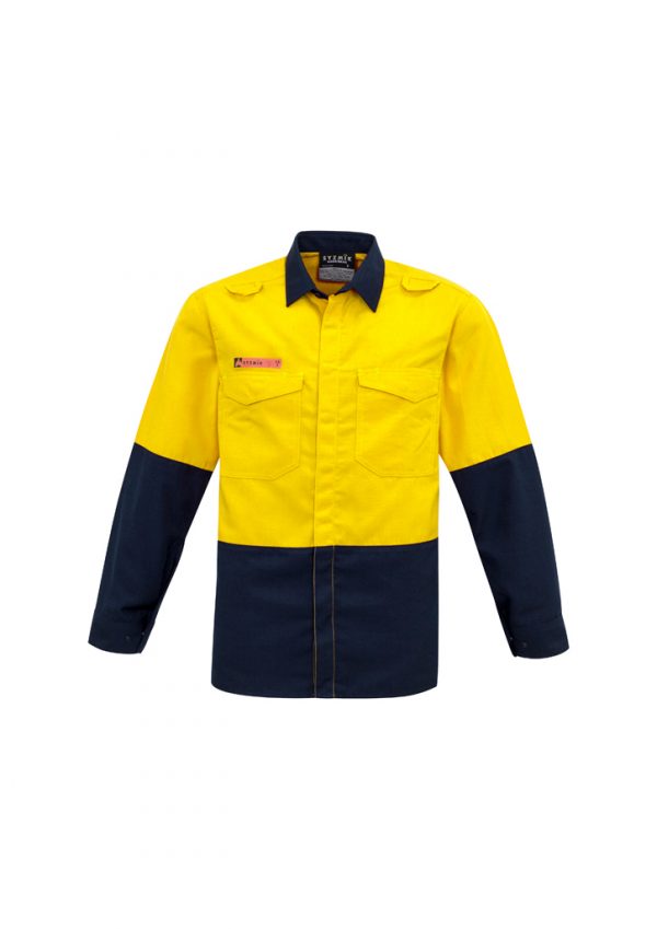 Mens Hi Vis Spliced Shirt - Yellow/Navy