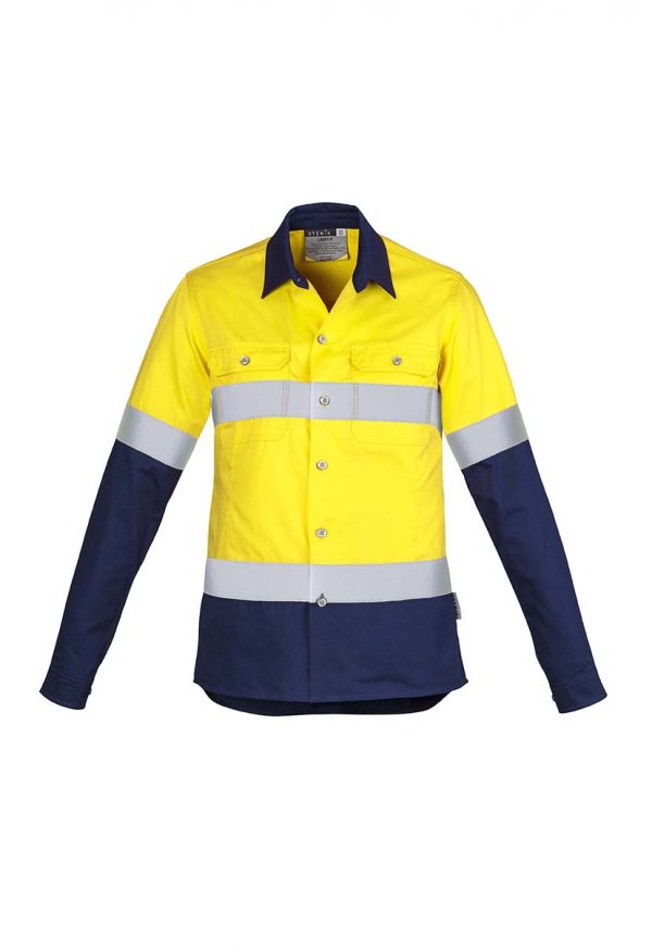 Womens Hi Vis Spliced Industrial Shirt - Hoop Taped - Yellow/Navy