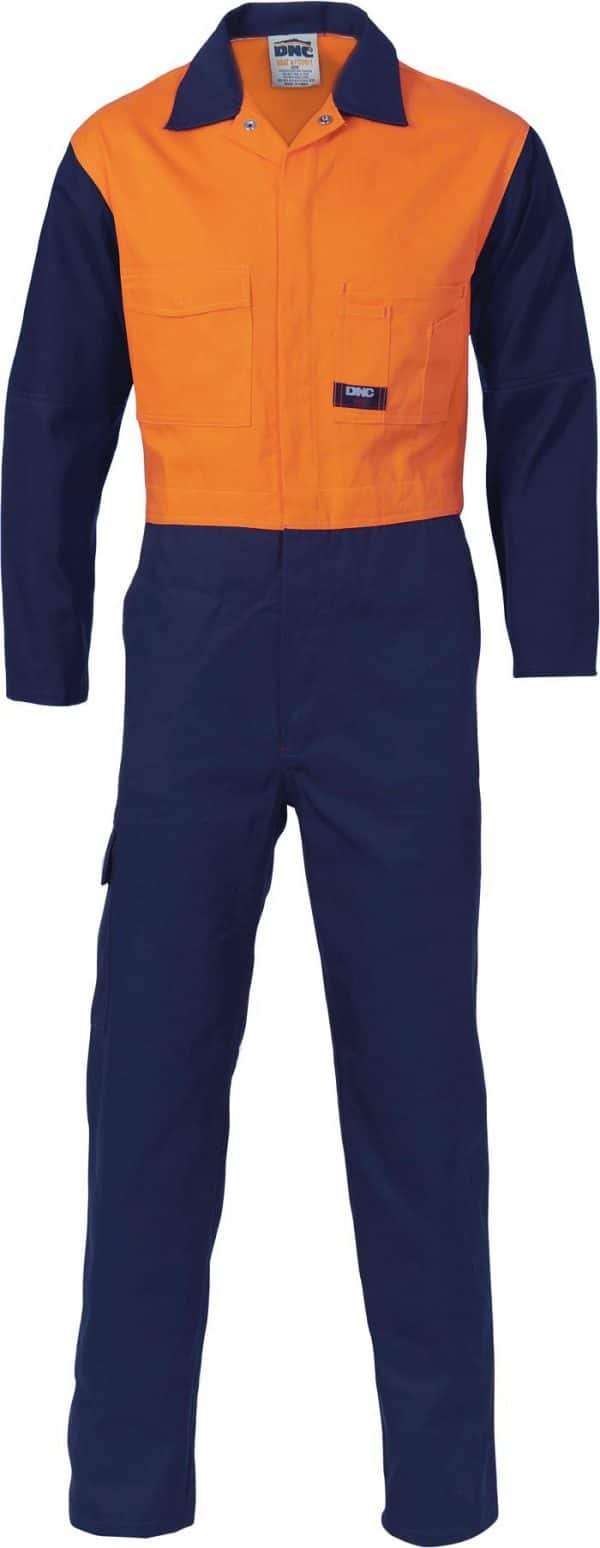 Mens HRC2/ PPE2 Two Tone Drill Overall. 100% Cotton. 311gsm. Regular Weight - 3425 - Orange/Navy