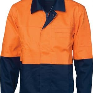 HRC2/ PPE2 Hi Vis Two Tone Drill Welders Jacket. 100% Cotton. 311gsm. Regular Weight - 3431 - Orange/Navy