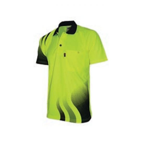 Mens Hi Vis Wave Sublimated Polo. 100% Polyester. 175gsm - 3563 - Yellow/Navy