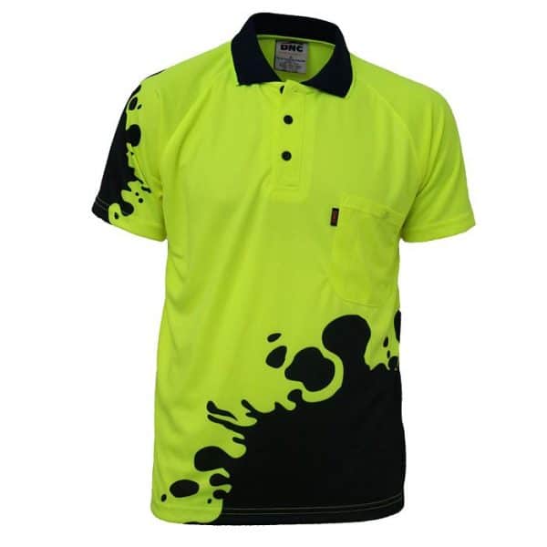 Mens Hi Vis Paint Blot Sublimated Polo. 100% Polyester. 175gsm - 3567 - Yellow/Navy