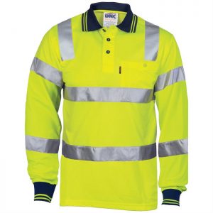 Mens Hi Vis Long Sleeve Bio Motion Taped Polo. 100% Polyester. 175gsm - 3713 - Yellow