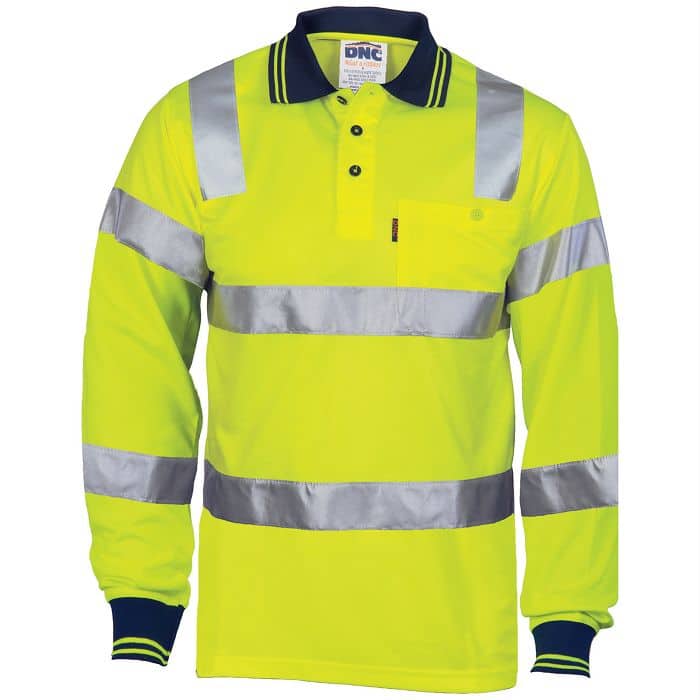 Mens Hi Vis Long Sleeve Bio Motion Taped Polo. 100% Polyester. 175gsm ...