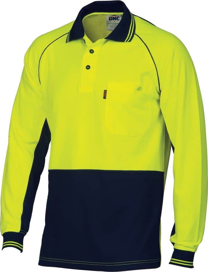 Mens Hi Vis Long Sleeve Two Tone Polo. Cotton Backed Polyester. 185gsm ...