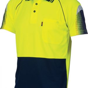 Mens Hi Vis Cool-Breathe Sublimated Piping Polo. 100% Polyester. 175gsm - 3751 - Yellow/Navy