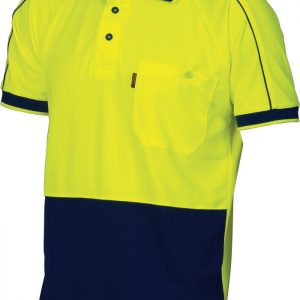 Mens Hi Vis Cool-Breathe Double Piping Polo. 100% Polyester. 175gsm - 3753 - Yellow/Navy