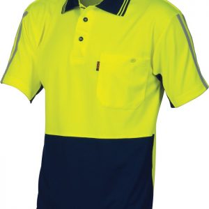 Mens Hi Vis Short Sleeve Cool-Breathe Stripe Polo. 100% Polyester. 175gsm - 3755 - Yellow/Navy