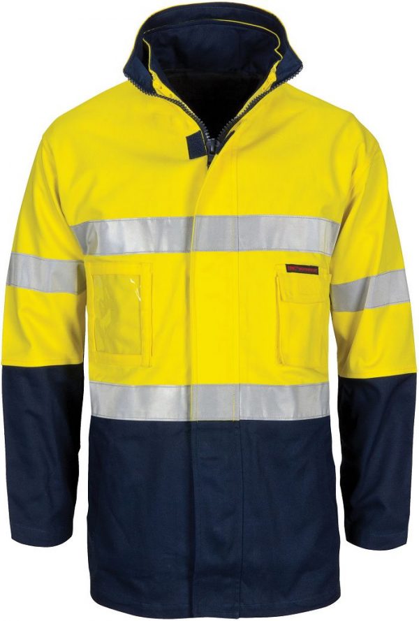 Hi Vis "4 IN 1" Cotton Drill Taped Jacket - 3764 - Yellow/Navy