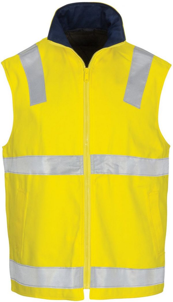 Hi Vis Taped Reversible Vest. 100% Cotton - 3765 - Yellow/Navy