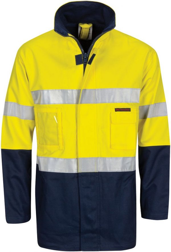 Hi Vis 2 in 1 Taped Jacket. Cotton Drill. 311gsm - 3767 - Yellow/Navy
