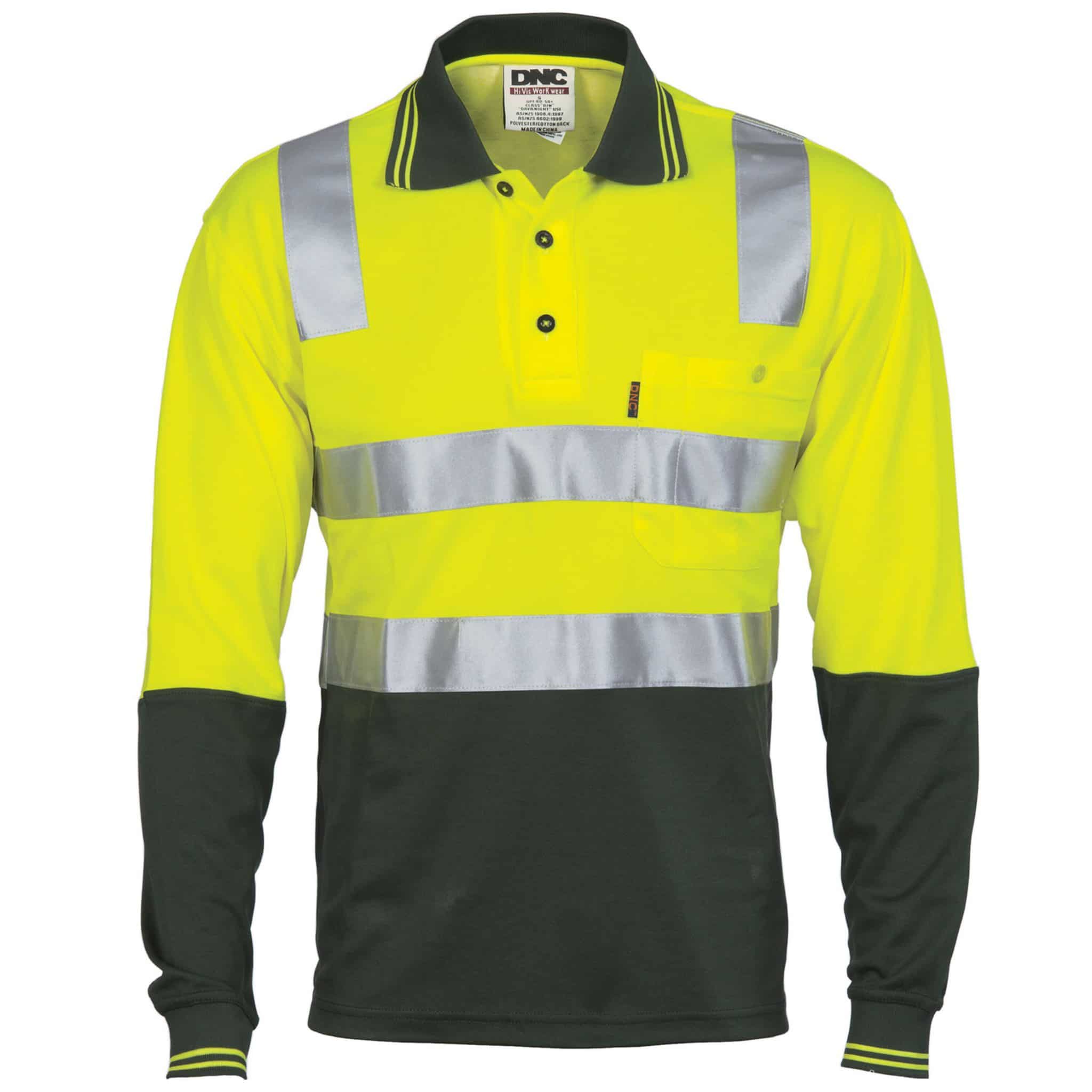 Mens Hi Vis Long Sleeve, Taped, Two Tone Cotton Back Fluoro Polo ...