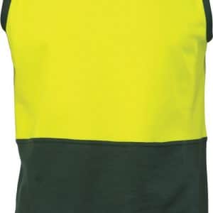 Mens Hi Vis Two Tone Singlet. Cotton Back Polyester. 185gsm- 3841 - Yellow/Bottle Green
