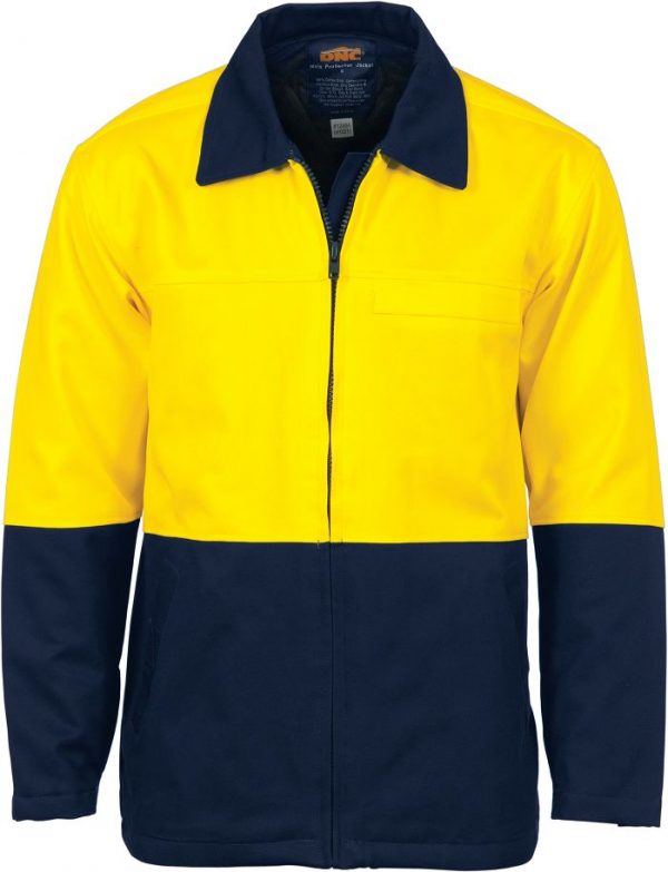 Hi Vis Two Tone Protector Drill Jacket. 100% Cotton. 311gsm - 3868 - Yellow/Navy