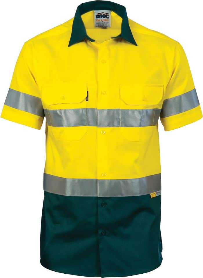 Mens Hi Vis Open Front, Short Sleeve, 3M Taped, Vented Two Tone Shirt ...