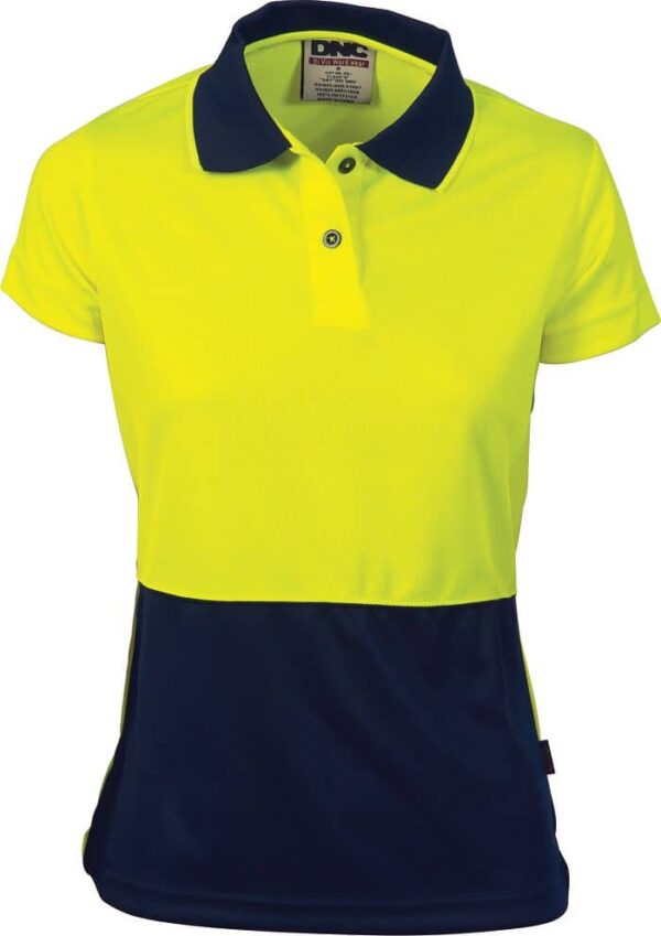 Ladies Hi Vis Short Sleeve Two Tone Polo. 100% Polyester. 175gsm - 3897 - Yellow/Navy