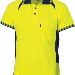 Unisex Short Sleeve Cool-Breeze Contrast Mesh Polo. 100% Polyester. 175gsm - 3901 - Yellow/Navy