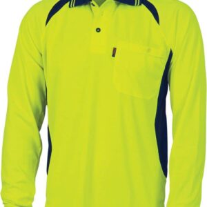 Unisex Long Sleeve Cool-Breeze Contrast Mesh Polo. 100% Polyester. 175gsm - 3902 - Yellow/Navy