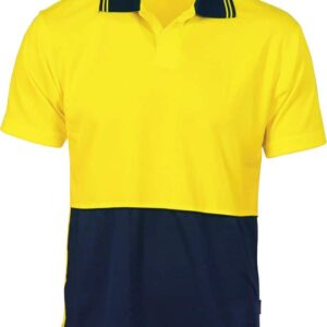 Unisex Hi Vis Short Sleeve Two Tone Food Industry Polo. 100% Polyester. 175gsm - 3903 - Yellow/Navy