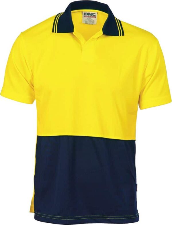 Unisex Hi Vis Short Sleeve Two Tone Food Industry Polo. 100% Polyester. 175gsm - 3903 - Yellow/Navy