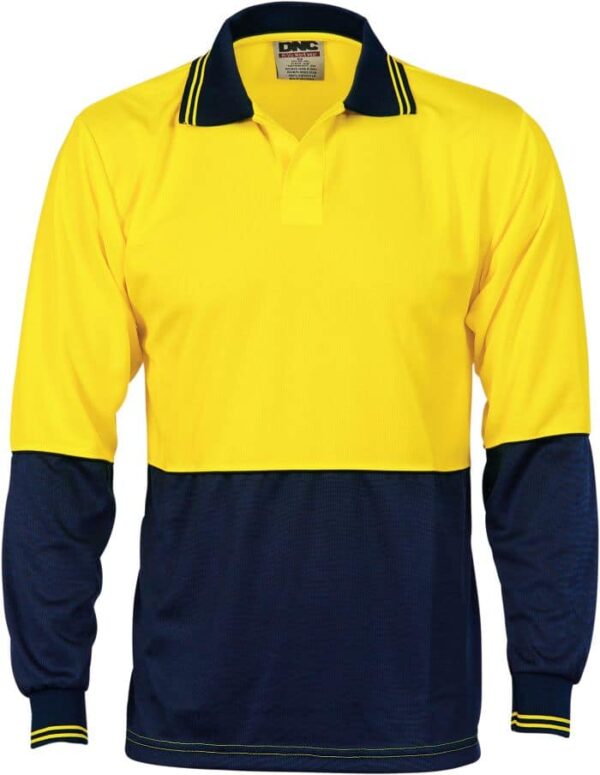 Unisex Hi Vis Long Sleeve Two Tone Food Industry Polo. 100% Polyester. 175gsm - 3904 - Yellow/Navy