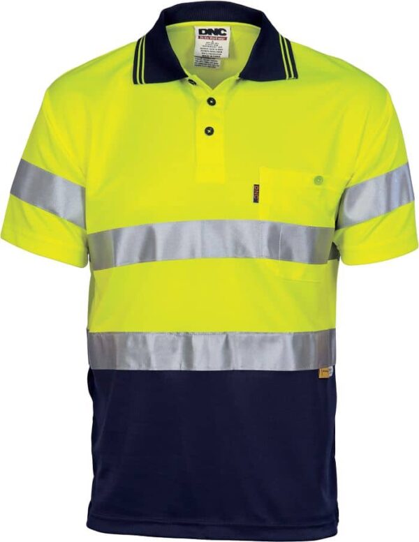 Mens Hi Vis 3M Taped Polo Shirt. 100% Polyester. 175gsm - 3911 - Yellow/Navy