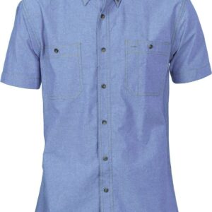 Mens Short Sleeve Cotton Chambray Shirt. 155gsm -4101 - Chambray