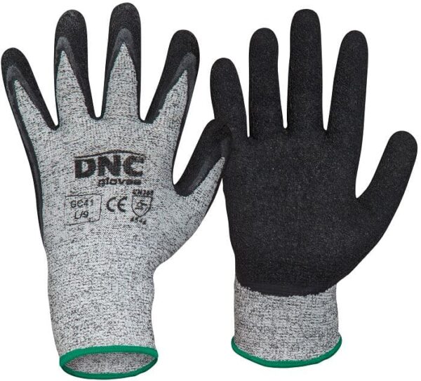 Cut5-Latex Palm with wrinkle Finish Safety Gloves - GC41 - Black/Grey