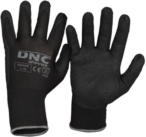 Nitrile Coated Palm and Fingers with Sandy Finish General Purpose Safety Gloves - GN08 - Black/Black