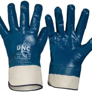 Blue Nitrile Full Dip Safety Gloves with Canvas Cuff - GN34 - Blue/Nature